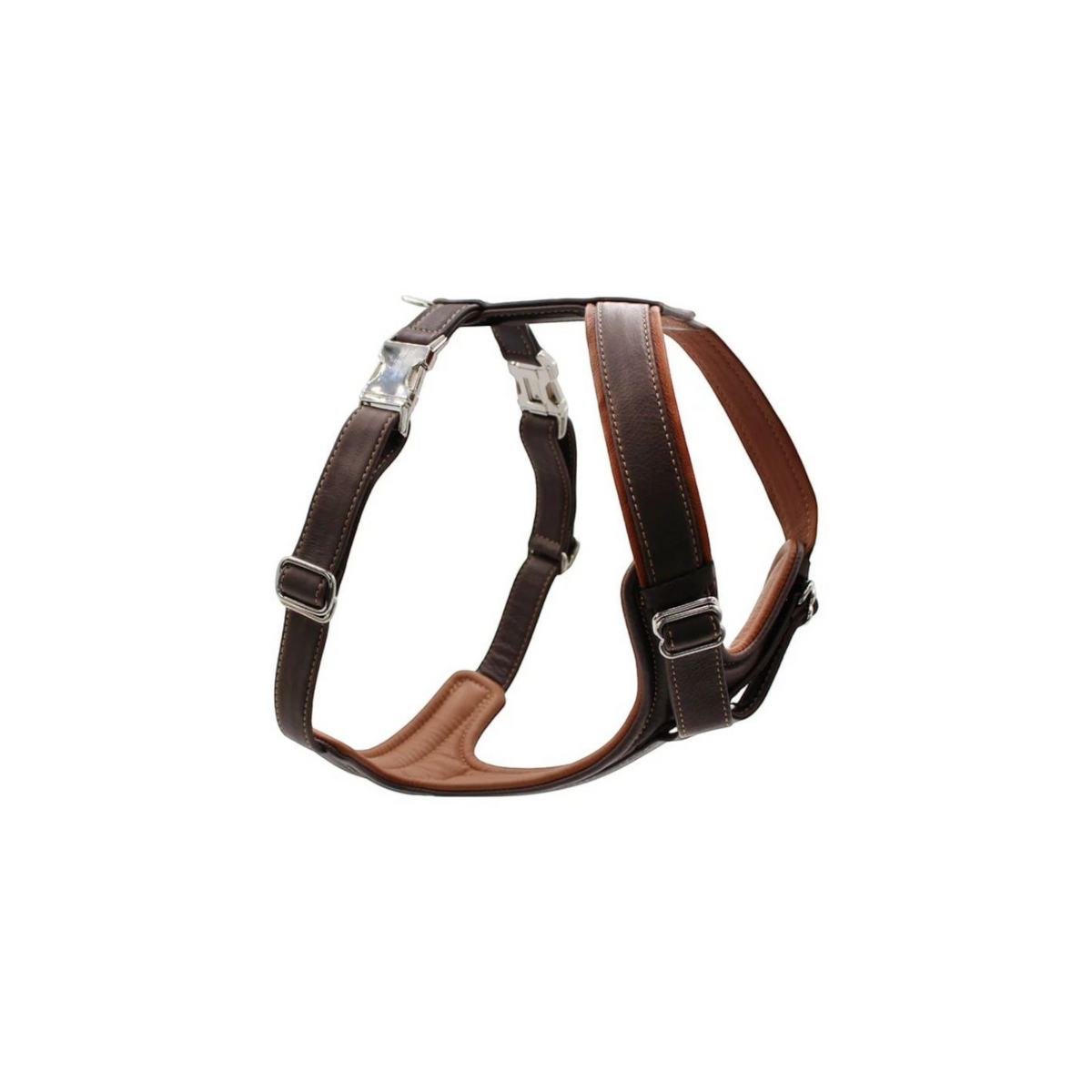 havaneser.shop verstellbares Y-Hundegeschirr aus dunkelbraunem Nappaleder mit weichem Brustpolster