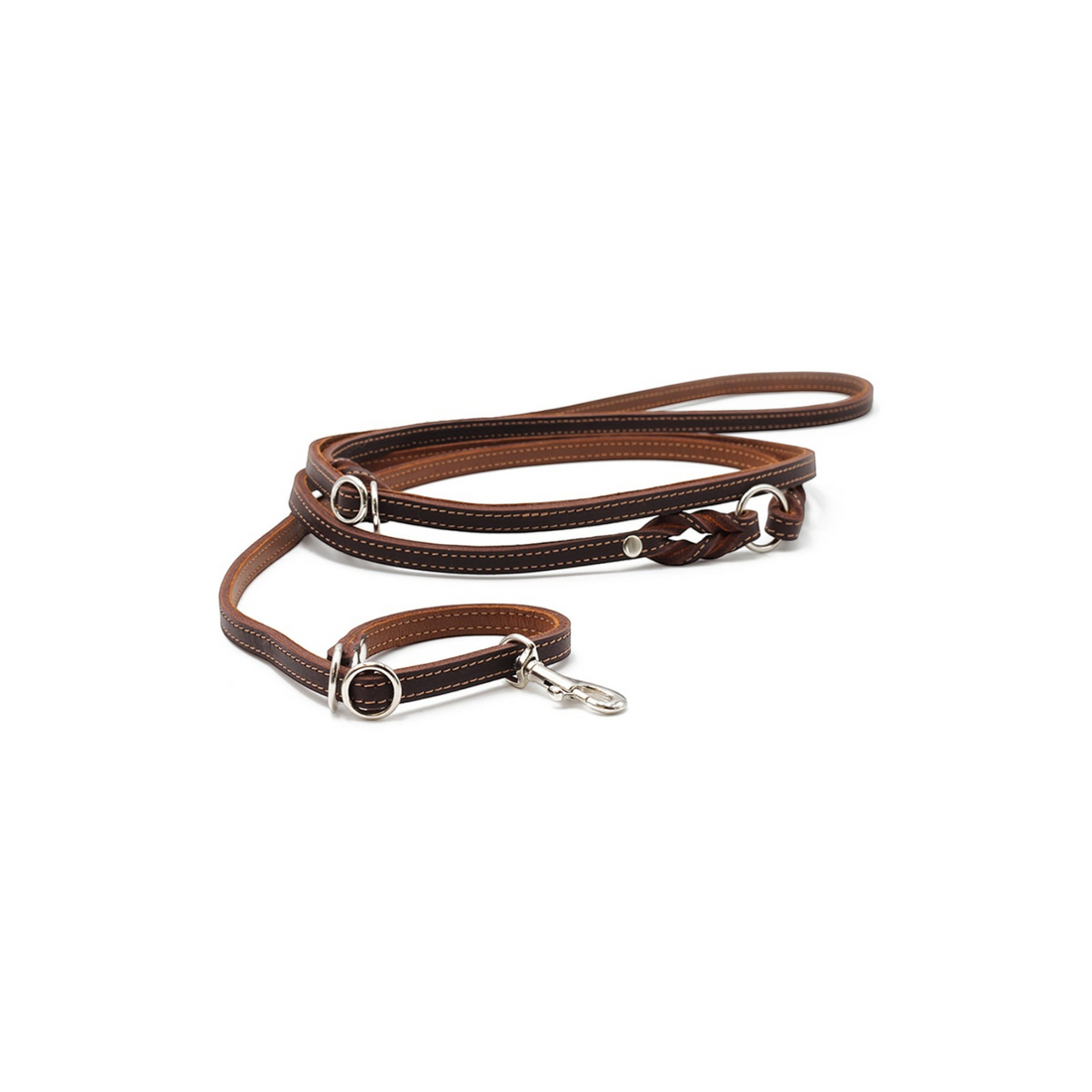 havaneser.shop Umhängeleine Klassik aus braunem Fettleder mit Nappaleder-Futter und silbernen Metallbeschlägen