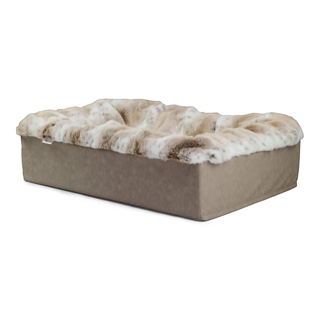 havaneser.shop Hundebett Buddelbox Luchs mit weichem Webpelz in Beige und brauner, wasserfester Unterseite