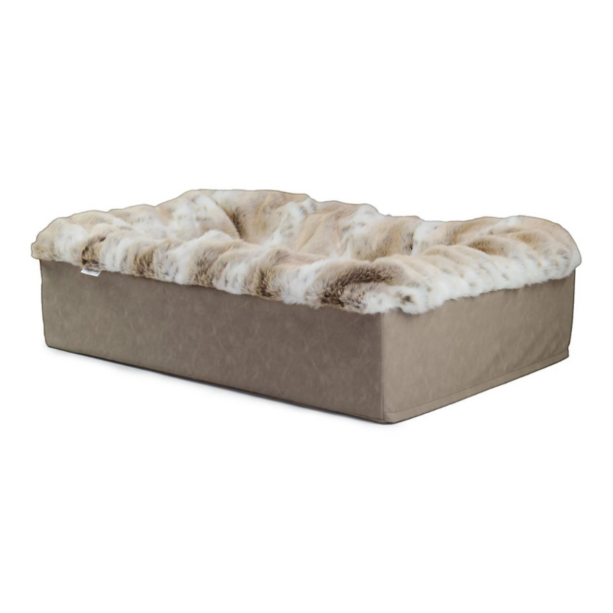 havaneser.shop Hundebett Buddelbox Luchs mit weichem Webpelz in Beige und brauner, wasserfester Unterseite