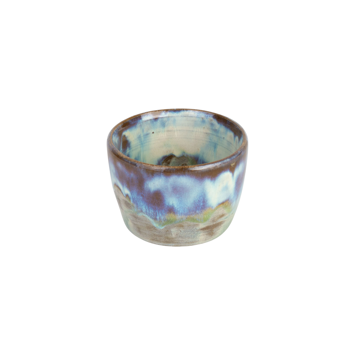 Handgefertigter havaneser.shop Galaxy Glaze Becher mit einzigartiger blau-grüner Keramikglasur auf weißem Grund