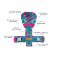 havaneser.shop Softshell Y-Geschirr Retro mit pink-blauem Muster, anatomischem Schnitt und Metall-Leinenringen