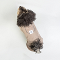 havaneser.shop Fluff Dry Regenmantel in Beige auf einem Havaneser, wasserabweisend mit reflektierenden Details