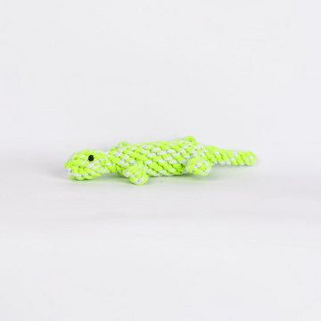havaneser.shop Seilspielzeug Gecko in Neongrün und Weiß aus robustem Baumwollseil für kleine Hunde