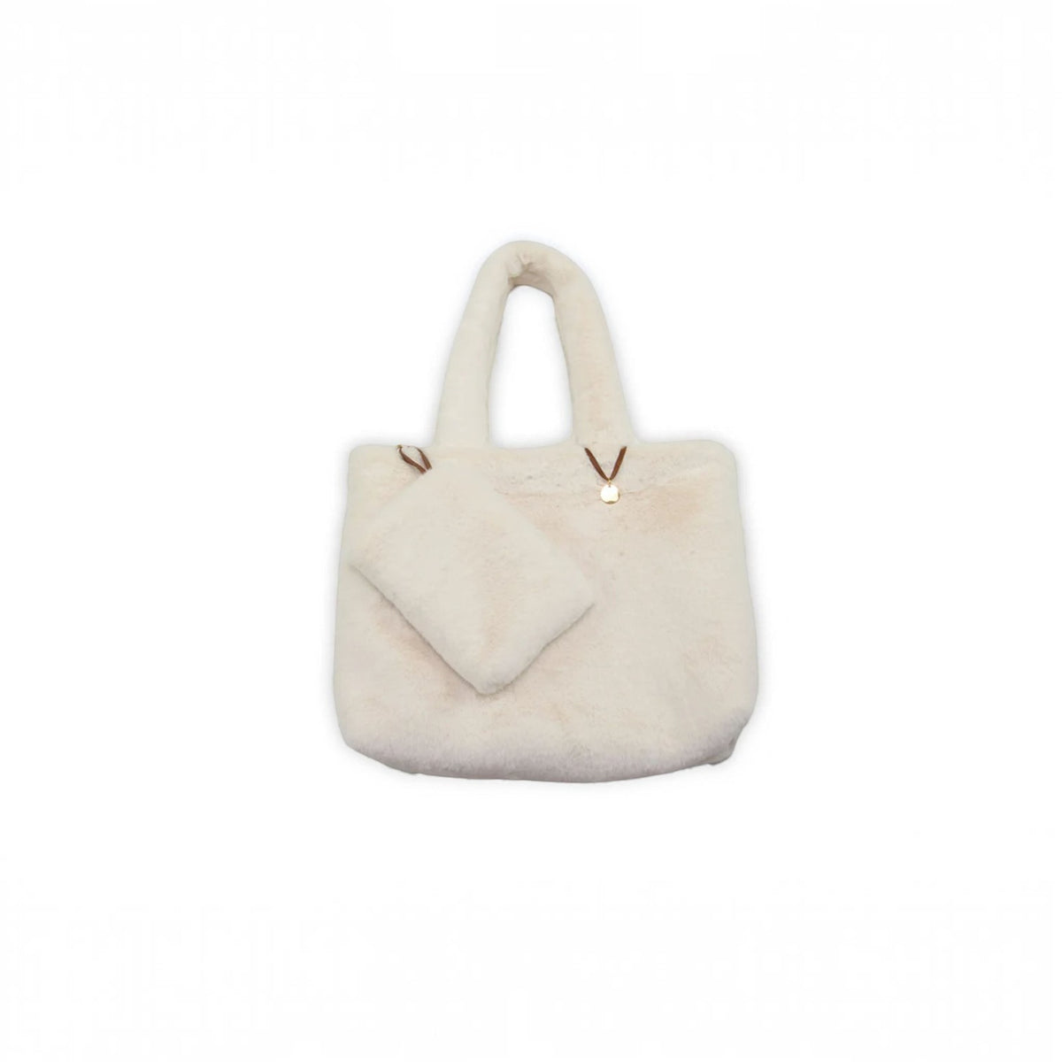 havaneser.shop Shopper Handtasche in Creme aus flauschigem Material mit abnehmbarem Mini-Etui und goldenen Akzenten