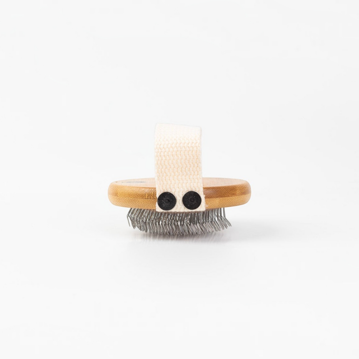 havaneser.shop Fluff Fresh Rundbürste mit Bambusgriff, Metallborsten und Halteband für sanfte Fellpflege
