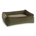 havaneser.shop Hundebett Oxford in Olivgrün mit gestepptem Stoff und elegantem dunkelrotem Keder