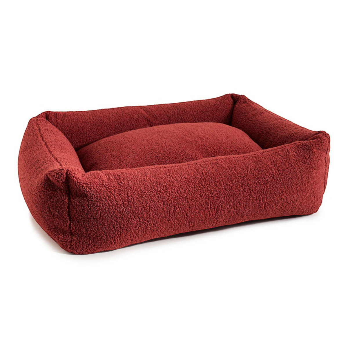 havaneser.shop Hundebett Teddy aus weichem, dunkelrotem Bouclé-Stoff für kleine Hunde
