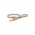 havaneser.shop rundgenähte Lederleine in Beige mit eleganten goldfarbenen Messingbeschlägen und 3-fach Verstellung