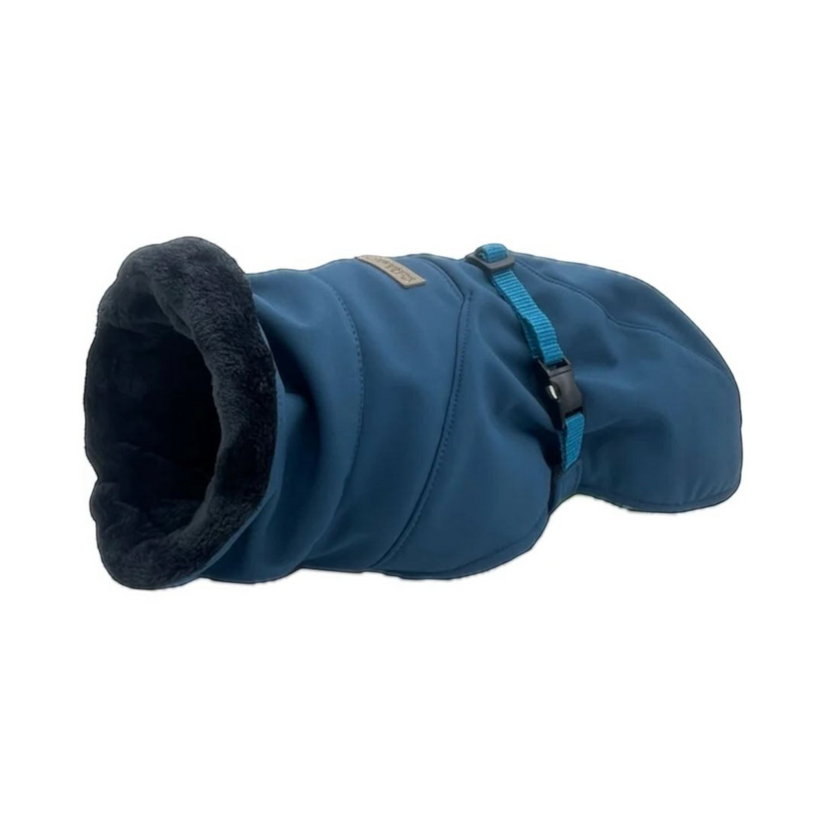 havaneser.shop Cozy Chic Hundemantel in Blau mit weichem schwarzem Innenfutter und verstellbarem Bauchgurt