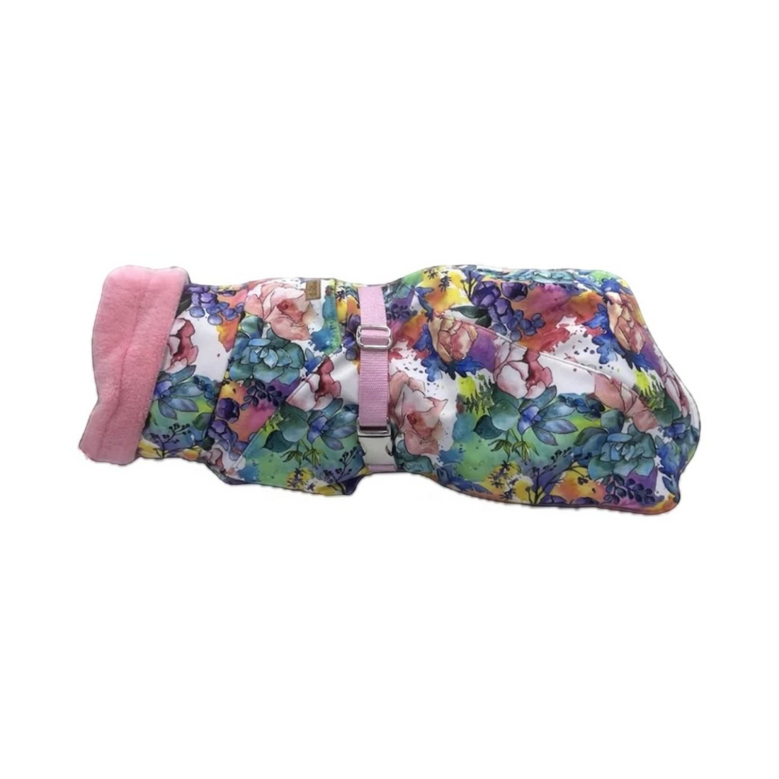 havaneser.shop Cozy Chic Hundemantel mit buntem Blumenmuster, rosa Innenfutter und verstellbarem Bauchgurt