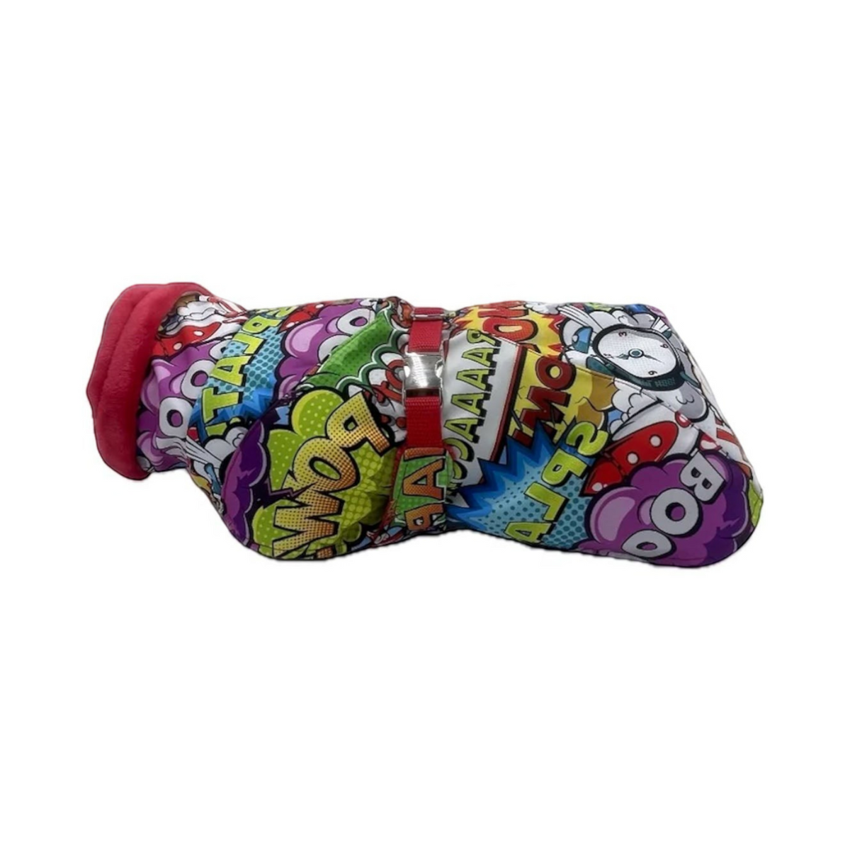 havaneser.shop Cozy Chic Hundemantel mit buntem Comic-Muster, wasserabweisend und warm gefüttert für den Winter.
