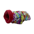 havaneser.shop Cozy Chic Hundemantel mit buntem Comic-Muster und weichem rotem Innenfutter für kalte Wintertage