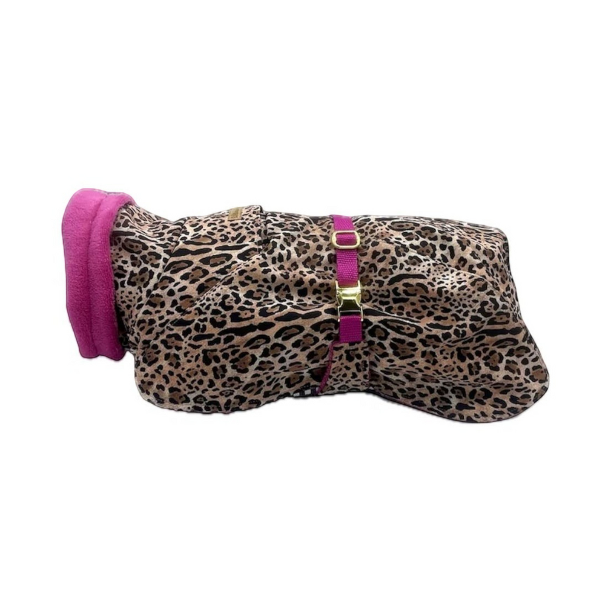 havaneser.shop Cozy Chic Hundemantel mit Leopardenmuster, pinkem Innenfutter und verstellbarem Bauchgurt