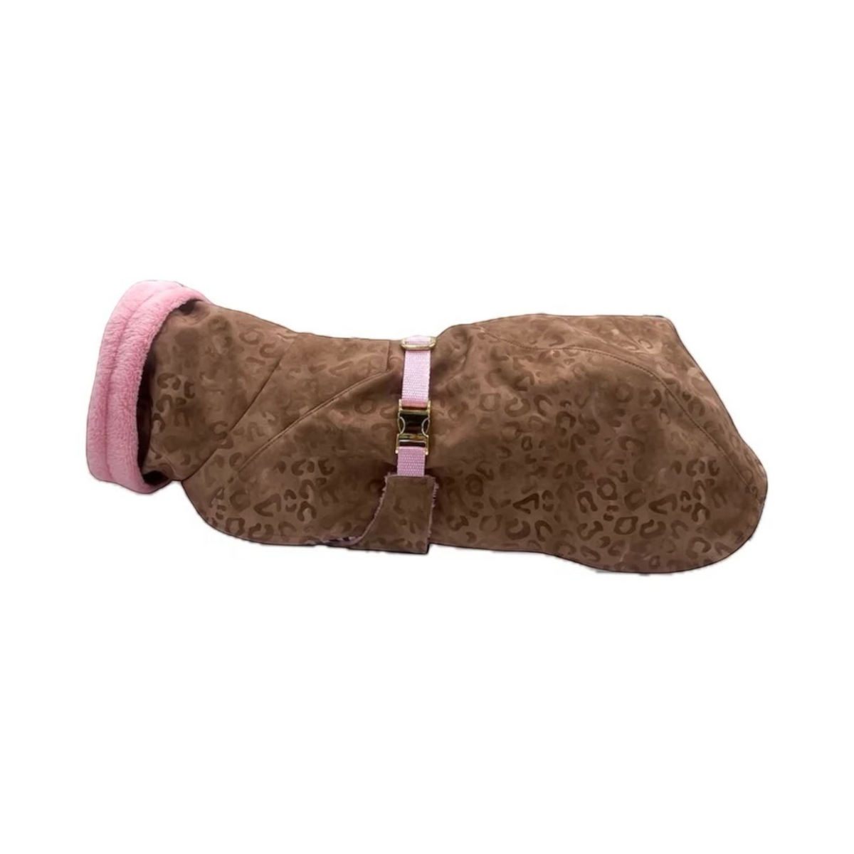 havaneser.shop Cozy Chic Hundemantel in Braun mit Leopardenmuster, rosa Innenfutter und verstellbarem Bauchgurt