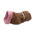 havaneser.shop Cozy Chic Hundemantel in Braun mit Leopardenmuster, rosa Plüschfutter und verstellbarem Bauchgurt