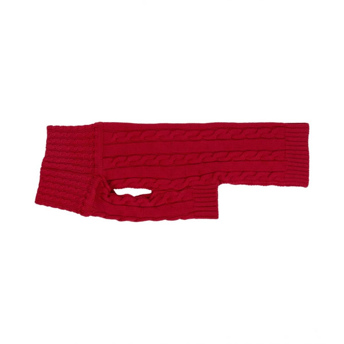 havaneser.shop roter Hundepullover aus weicher Merinowolle mit klassischem Zopfmuster und umschlagbarem Kragen