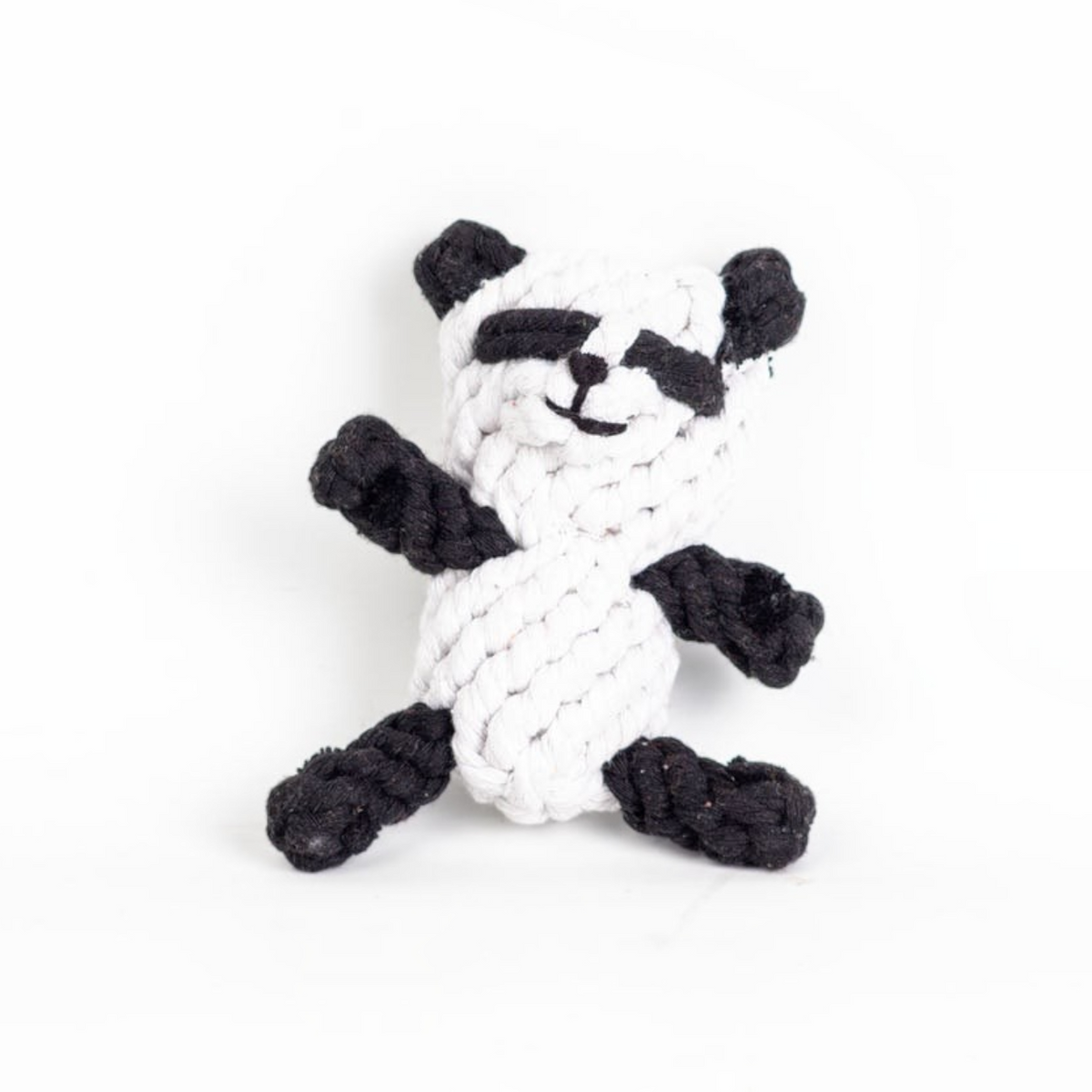 havaneser.shop Panda Seilspielzeug aus schwarz-weißem Baumwollseil für kleine Hunde mit gesticktem Gesicht