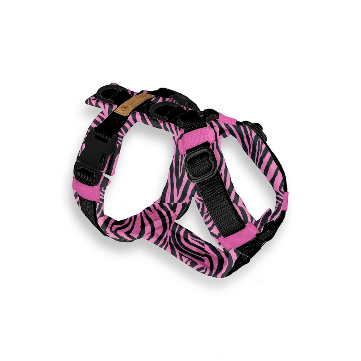 havaneser.shop Softshell Y-Geschirr für Hunde in Pink mit schwarzem Zebramuster und verstellbaren Gurtbändern