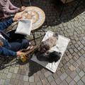 havaneser.shop Hundereisedecke aus beigem Cord, faltbar und rutschfest, ideal für kleine Hunde im Café